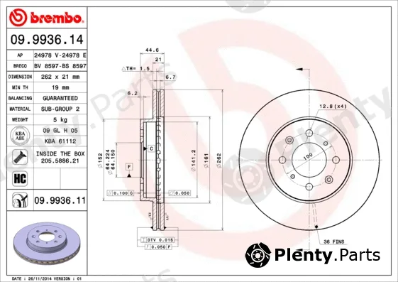 Brembo 09.9936.11 — Brake Disc PRIME LINE - UV Coated