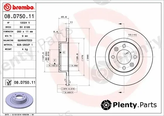 Brembo 08.D750.11 — Brake Disc PRIME LINE - UV Coated