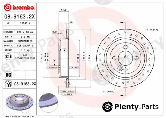 Brembo 08.9163.2X — Brake Disc XTRA LINE - Xtra
