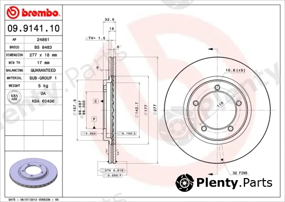 Brembo 09.9141.10 — Brake Disc PRIME LINE