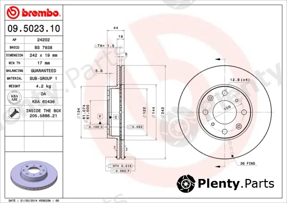 Brembo 09.5023.10 — Brake Disc PRIME LINE