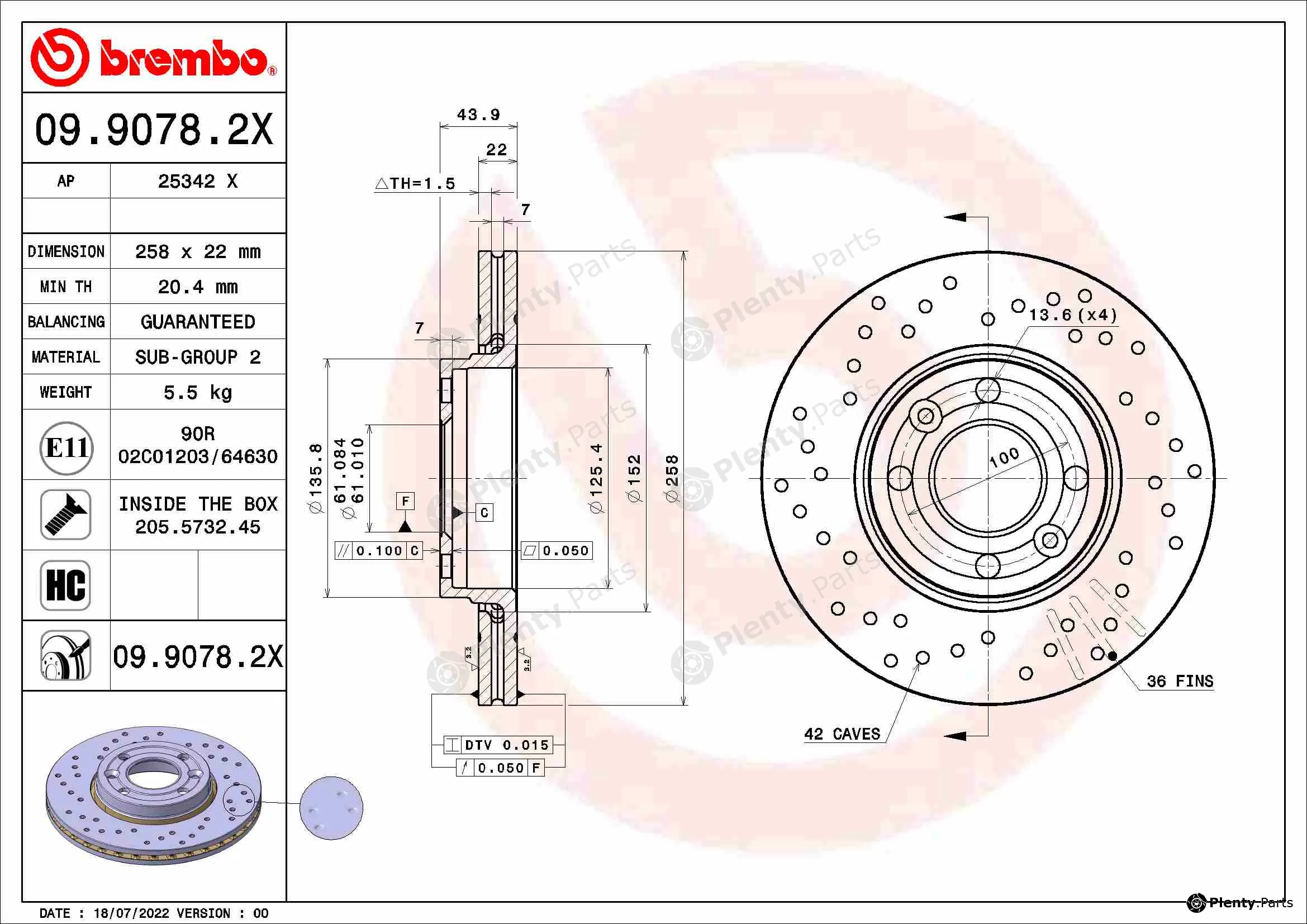 Brembo 09.9078.2X — Brake Disc XTRA LINE - Xtra