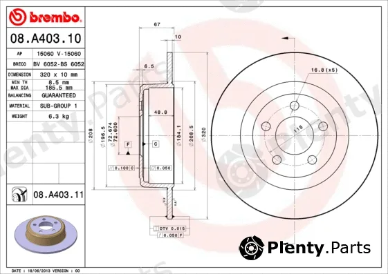 Brembo 08.A403.11 — Brake Disc PRIME LINE - UV Coated