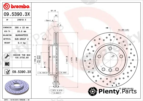 Brembo 09.5390.3X — Brake Disc XTRA LINE - Xtra