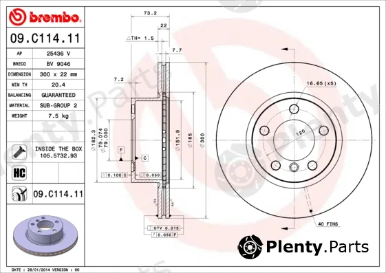 Brembo 09.C114.11 — Brake Disc PRIME LINE - UV Coated