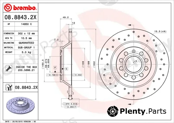 Brembo 08.8843.2X — Brake Disc XTRA LINE - Xtra