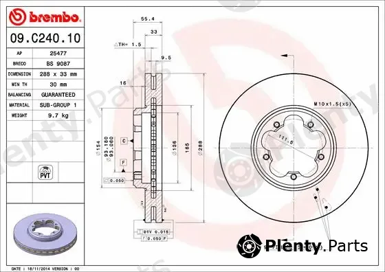 Brembo 09.C240.10 — Brake Disc PRIME LINE