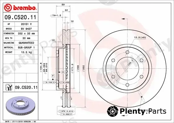 Brembo 09.C520.11 — Brake Disc PRIME LINE - UV Coated