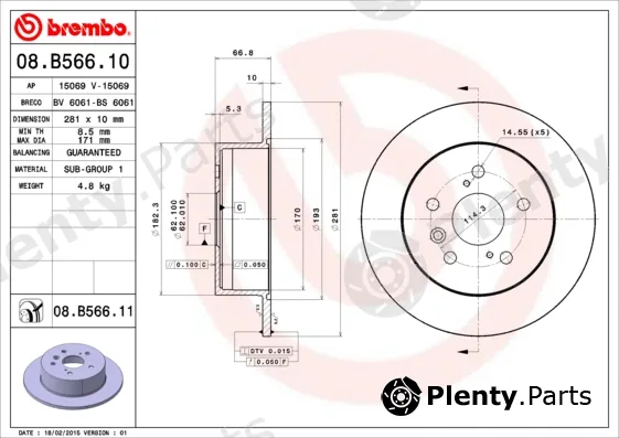 Brembo 08.B566.11 — Brake Disc PRIME LINE - UV Coated