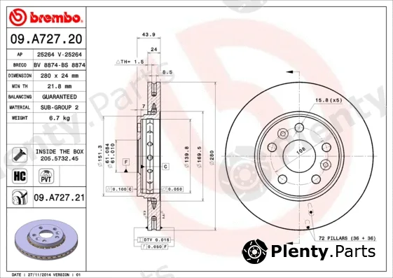 Brembo 09.A727.20 — Brake Disc PRIME LINE