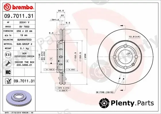 Brembo 09.7011.31 — Brake Disc PRIME LINE - UV Coated