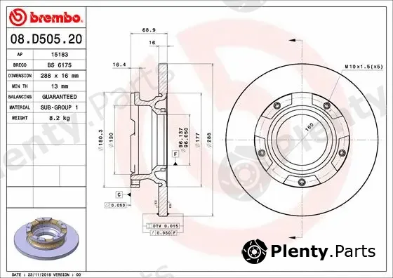 Brembo 08.D505.20 — Brake Disc PRIME LINE