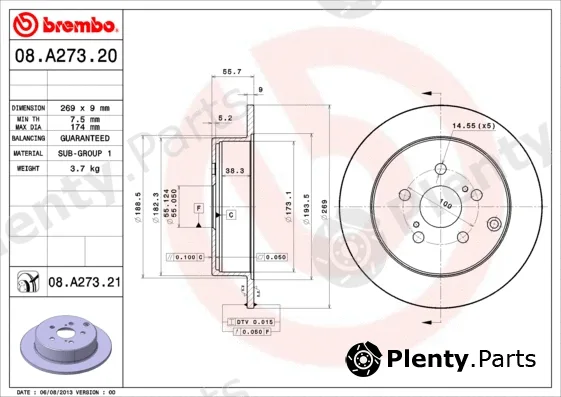 Brembo 08.A273.20 — Brake Disc PRIME LINE