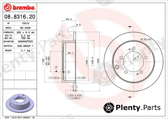 Brembo 08.8316.20 — Brake Disc PRIME LINE