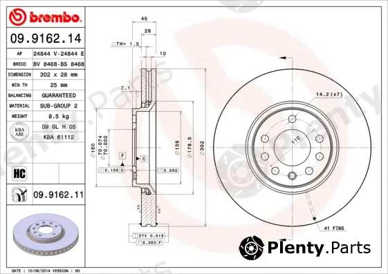 Brembo 09.9162.11 — Brake Disc PRIME LINE - UV Coated