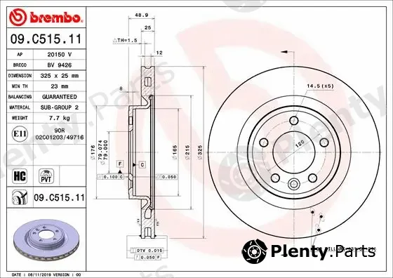 Brembo 09.C515.11 — Brake Disc PRIME LINE - UV Coated