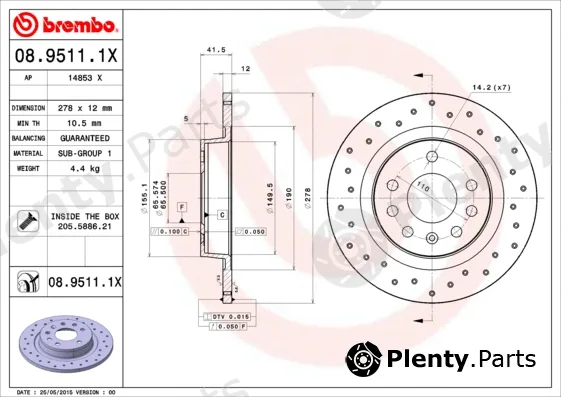 Brembo 08.9511.1X — Brake Disc XTRA LINE - Xtra