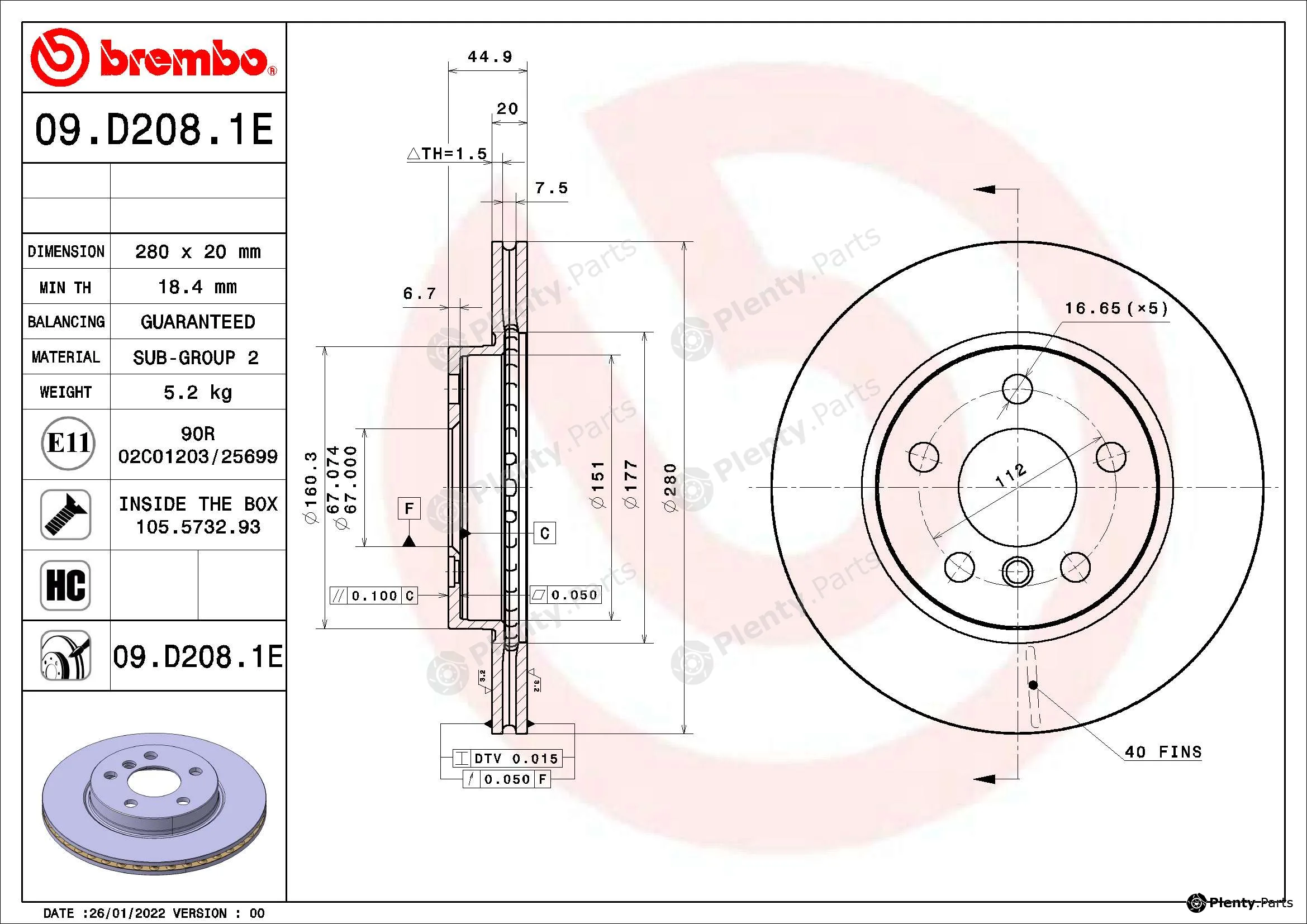 Brembo 09.D208.1E — Brake Disc BEYOND LINE - EV
