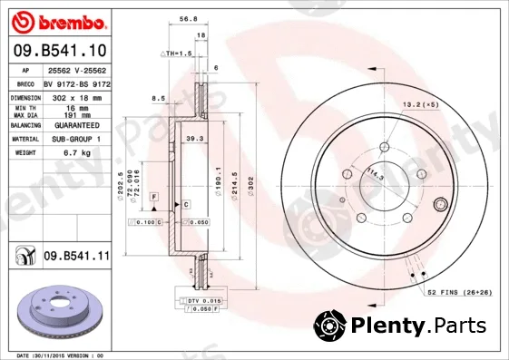 Brembo 09.B541.11 — Brake Disc PRIME LINE - UV Coated