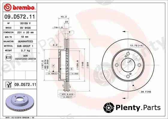 Brembo 09.D572.11 — Brake Disc PRIME LINE - UV Coated