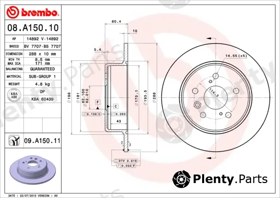 Brembo 08.A150.10 — Brake Disc PRIME LINE