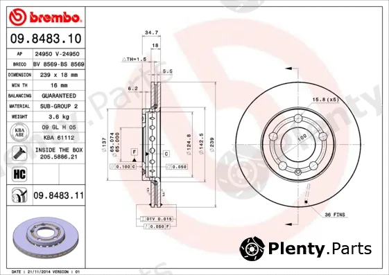 Brembo 09.8483.10 — Brake Disc PRIME LINE