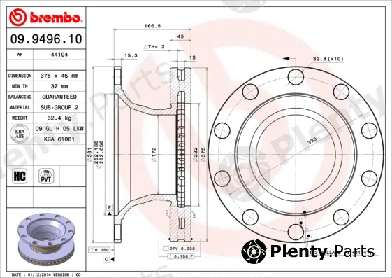 Brembo 09.9496.10 — Brake Disc PRIME LINE