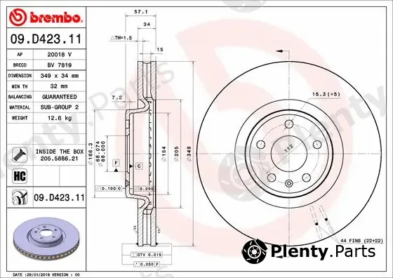 Brembo 09.D423.11 — Brake Disc PRIME LINE - UV Coated