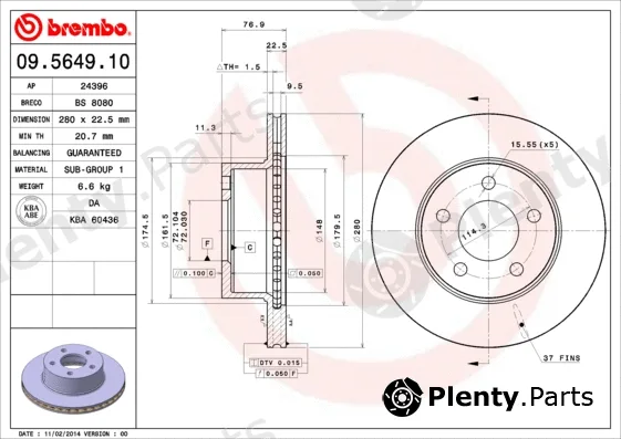Brembo 09.5649.10 — Brake Disc PRIME LINE