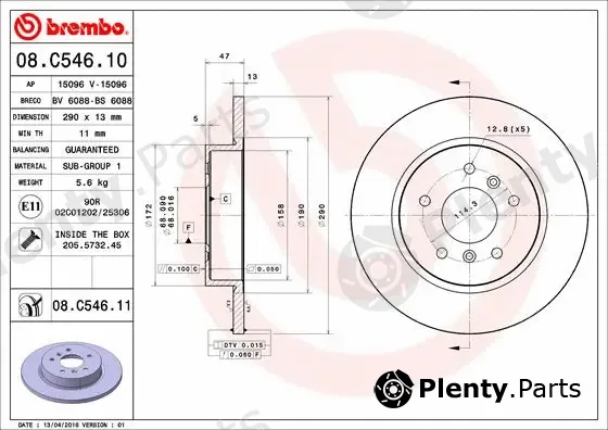 Brembo 08.C546.11 — Brake Disc PRIME LINE - UV Coated