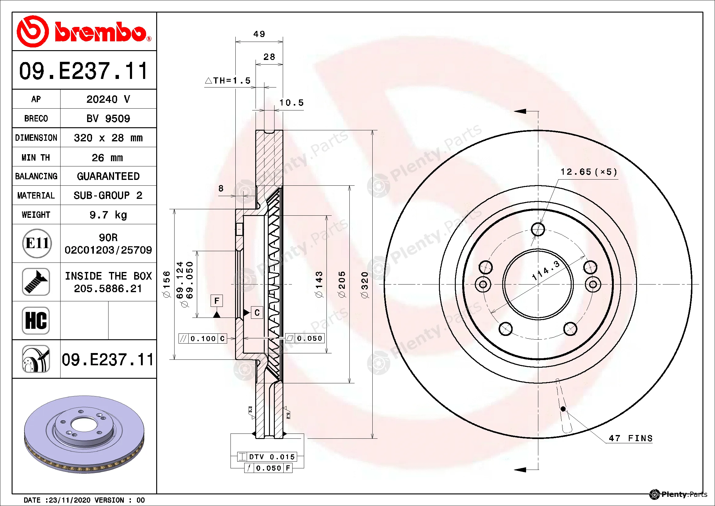 Brembo 09.E237.11 — Brake Disc PRIME LINE - UV Coated