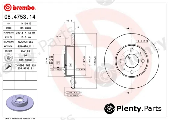 Brembo 08.4753.14 — Brake Disc PRIME LINE