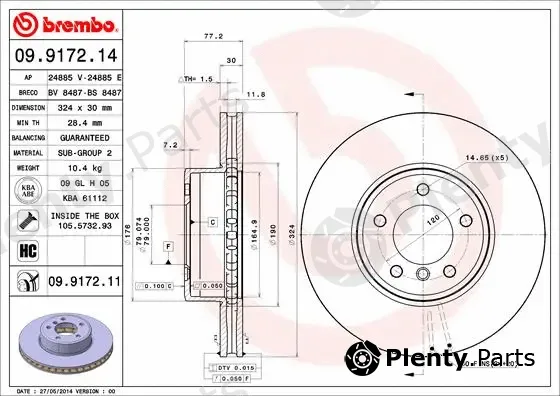 Brembo 09.9172.11 — Brake Disc PRIME LINE - UV Coated