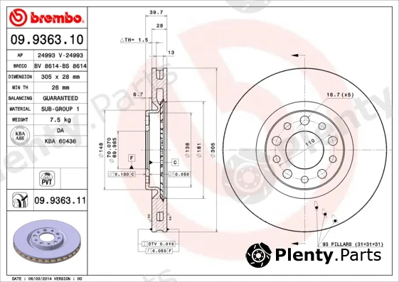 Brembo 09.9363.11 — Brake Disc PRIME LINE - UV Coated