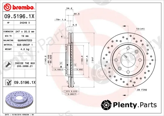 Brembo 09.5196.1X — Brake Disc XTRA LINE - Xtra
