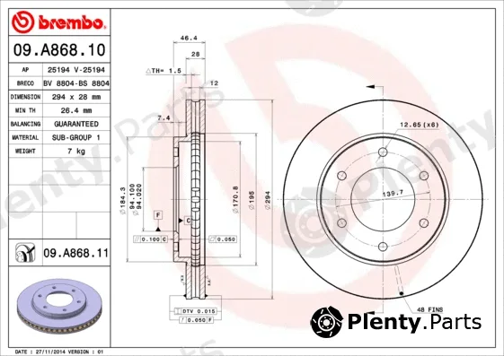 Brembo 09.A868.10 — Brake Disc PRIME LINE