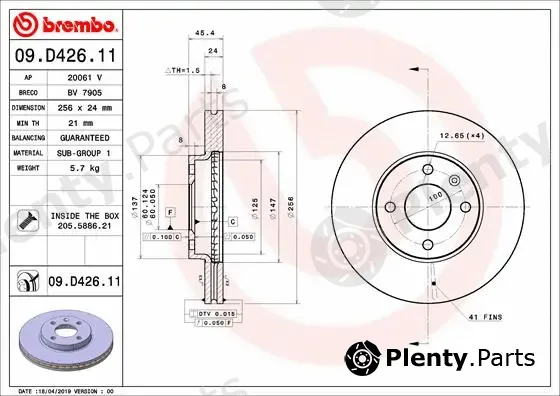 Brembo 09.D426.11 — Brake Disc PRIME LINE - UV Coated