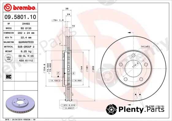 Brembo 09.5801.10 — Brake Disc PRIME LINE