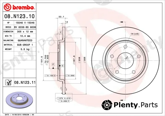 Brembo 08.N123.10 — Brake Disc PRIME LINE