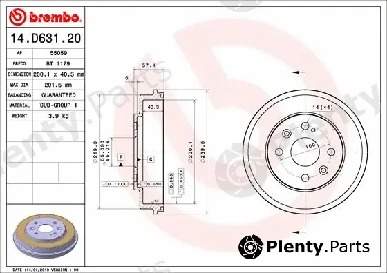Brembo 14.D631.20 — Brake Drum ESSENTIAL LINE