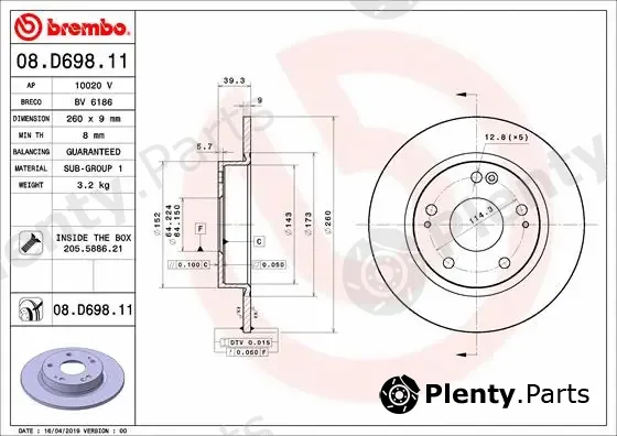 Brembo 08.D698.11 — Brake Disc PRIME LINE - UV Coated