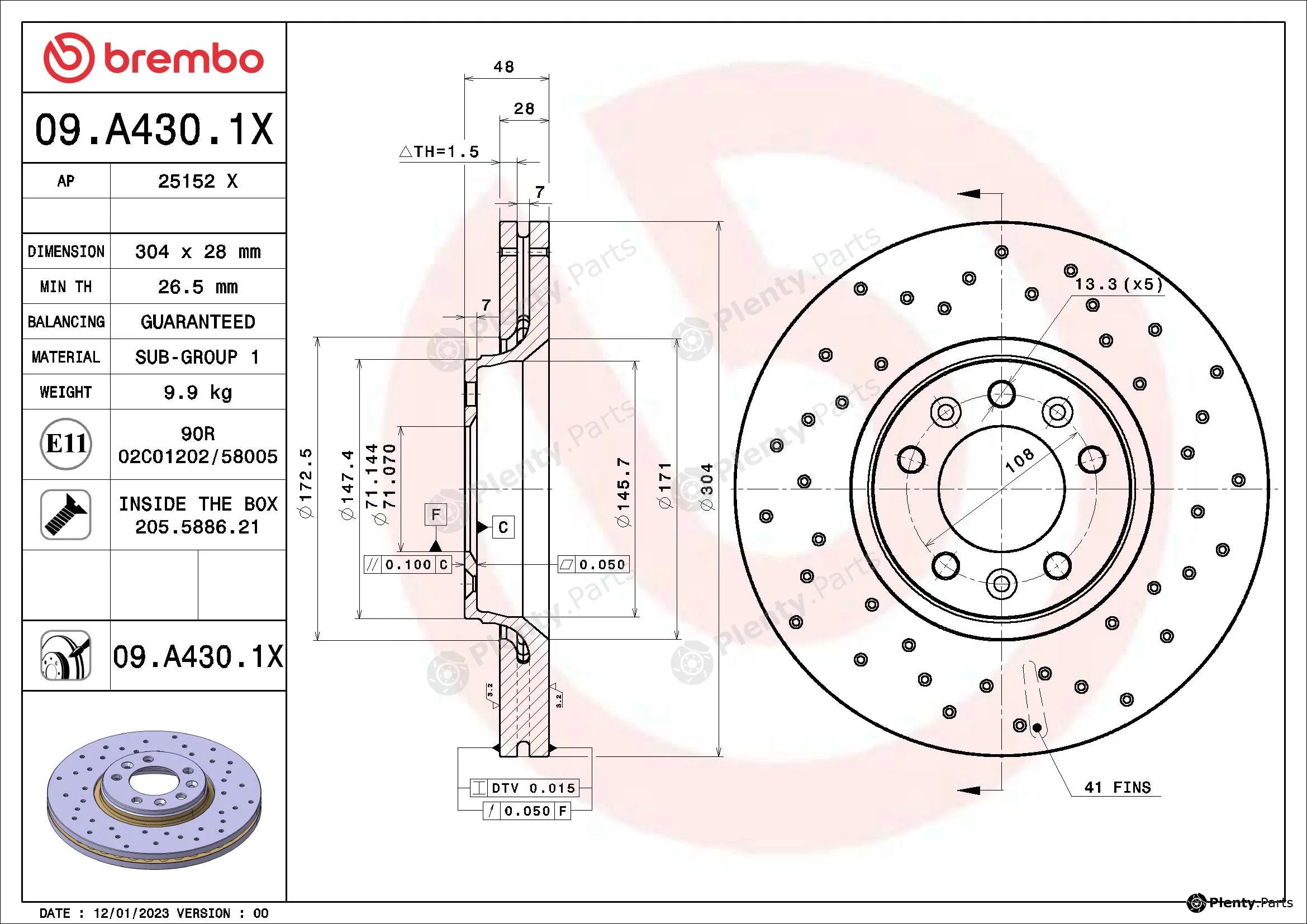 Brembo 09.A430.1X — Brake Disc XTRA LINE - Xtra