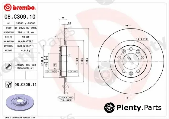 Brembo 08.C309.10 — Brake Disc PRIME LINE
