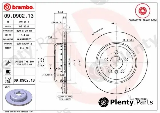 Brembo 09.D902.13 — Brake Disc PRIME LINE - Composite