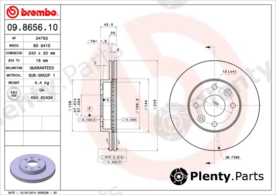 Brembo 09.8656.10 — Brake Disc PRIME LINE