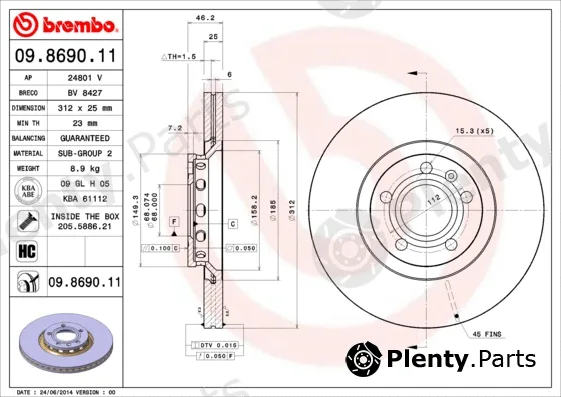 Brembo 09.8690.11 — Brake Disc PRIME LINE - UV Coated