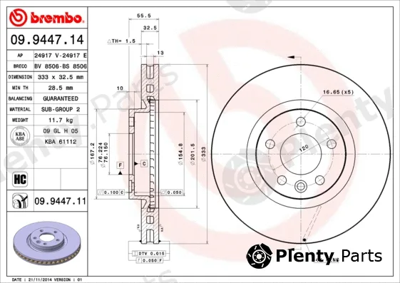 Brembo 09.9447.11 — Brake Disc PRIME LINE - UV Coated