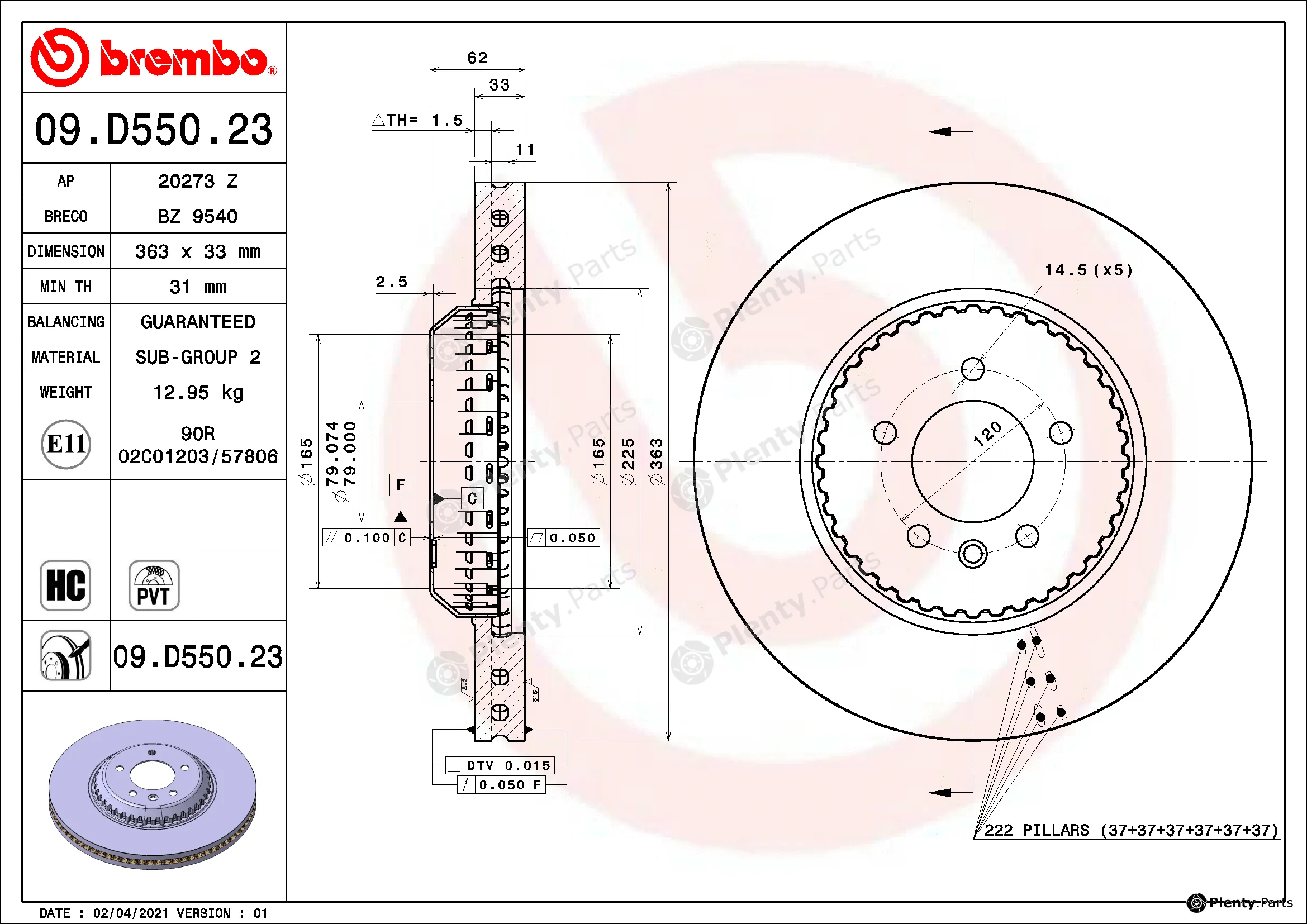 Brembo 09.D550.23 — Brake Disc PRIME LINE - Lightweight