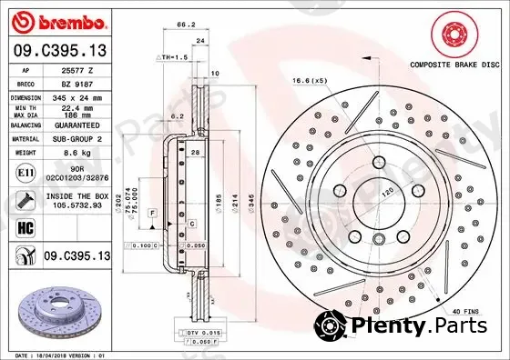 Brembo 09.C395.13 — Brake Disc PRIME LINE - Composite