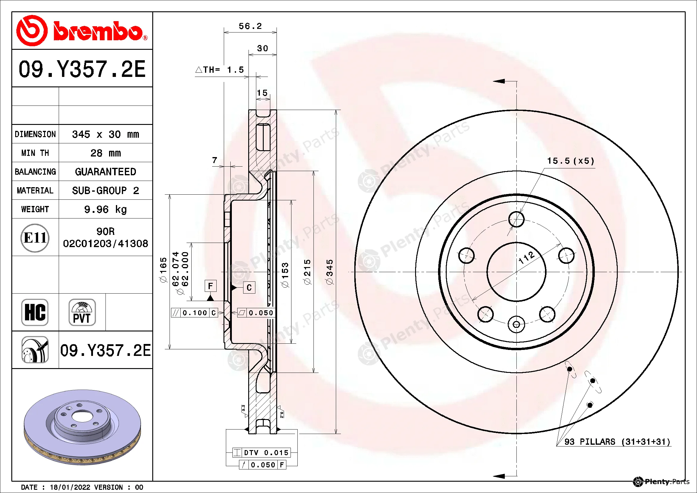 Brembo 09.Y357.2E — Brake Disc BEYOND LINE - EV